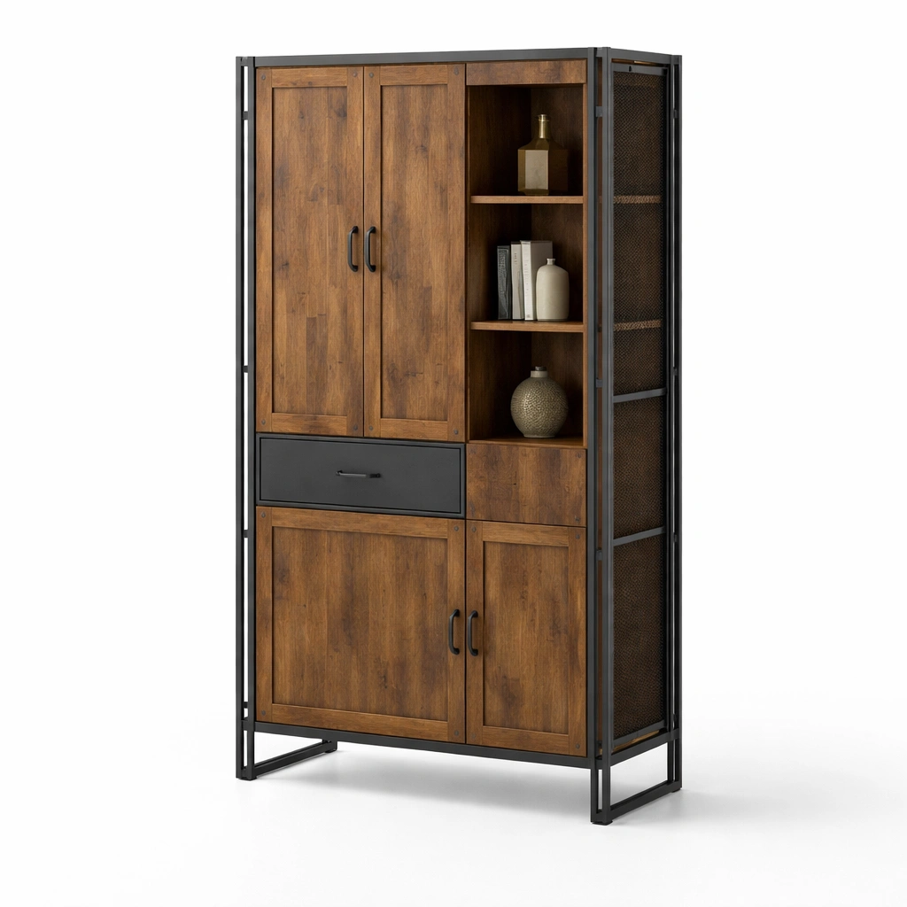 Vitrinenschrank Holz Industrial-velnoxio